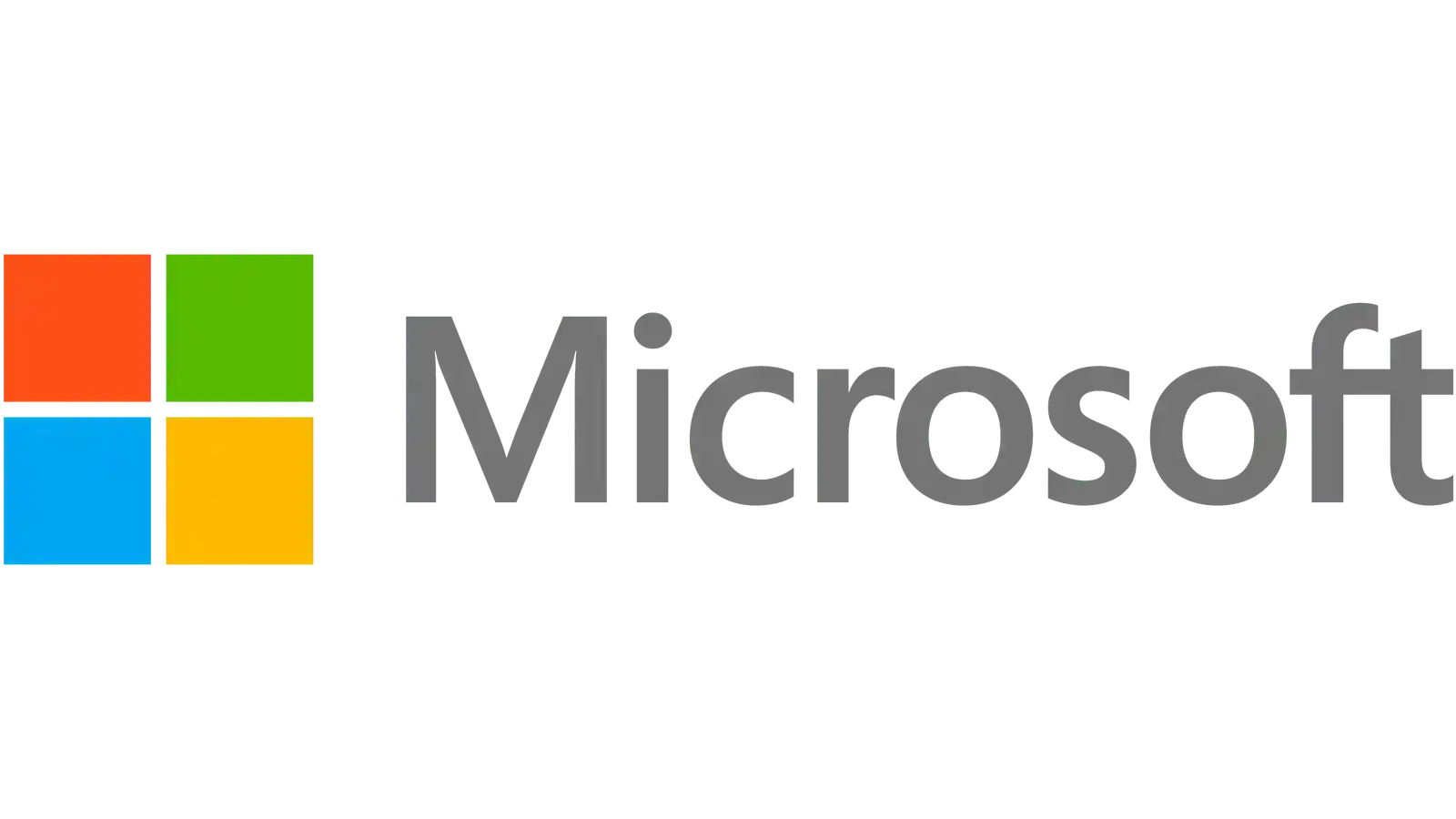 Microsoft-Logo The Microsoft logo: a simple word-mark reading “Microsoft” in gray sans-serif type, next to a square made of four smaller colored squares (red, green, blue and yellow) laid out in a 2×2 grid.